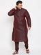 Vastramay Men's Plus Size Wine Silk Blend Kurta Pyjama Set
